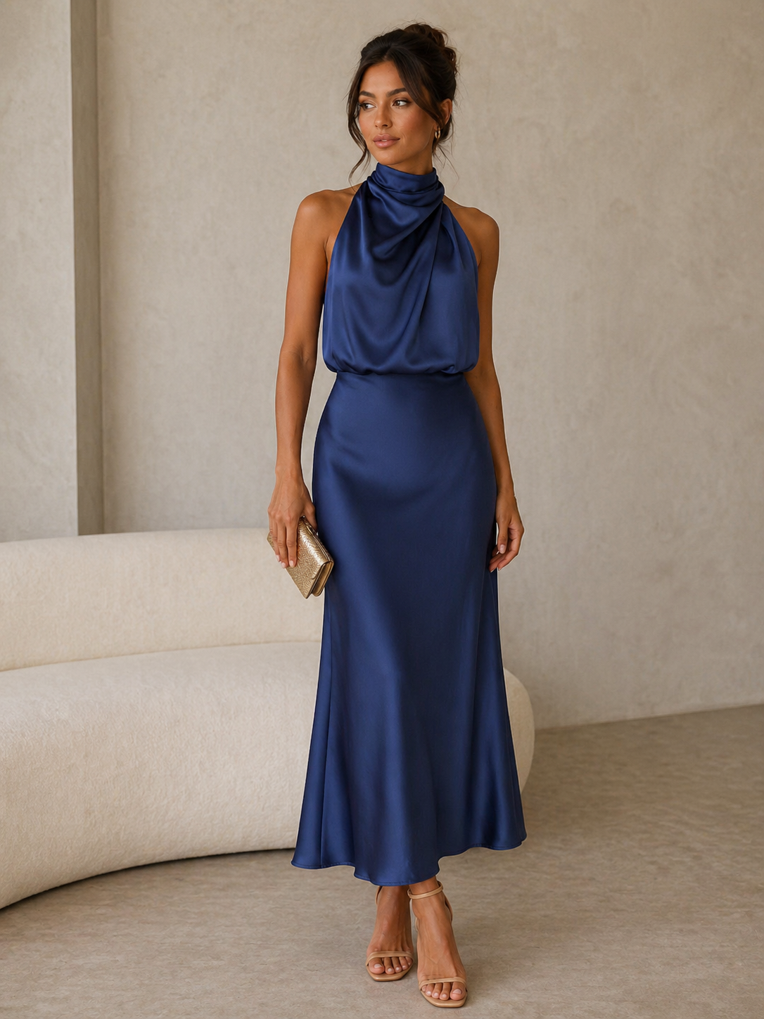 Naomi | High-Neck Draped Maxi Dress