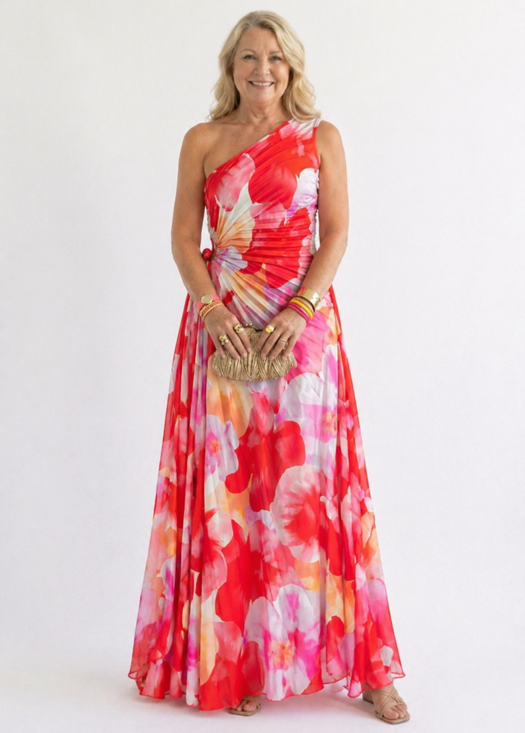 Asymmetric Pleated One-Shoulder Dress