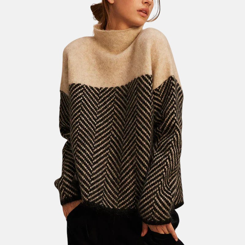 Herringbone Knit High-Collar Sweater
