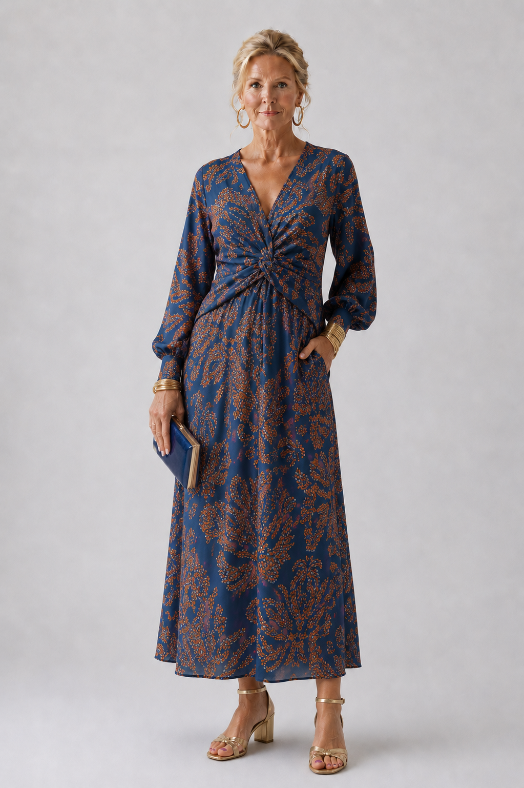 Floral Print V-Neck Midi Dress