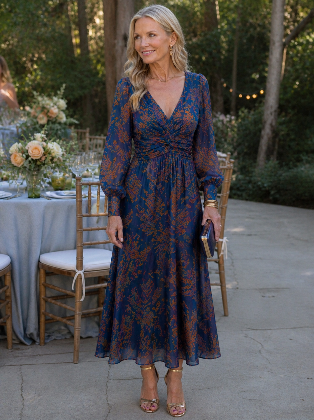 Floral Print V-Neck Midi Dress