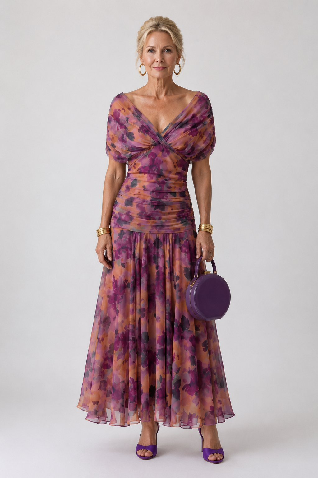 Off-Shoulder Draped Midi Dress