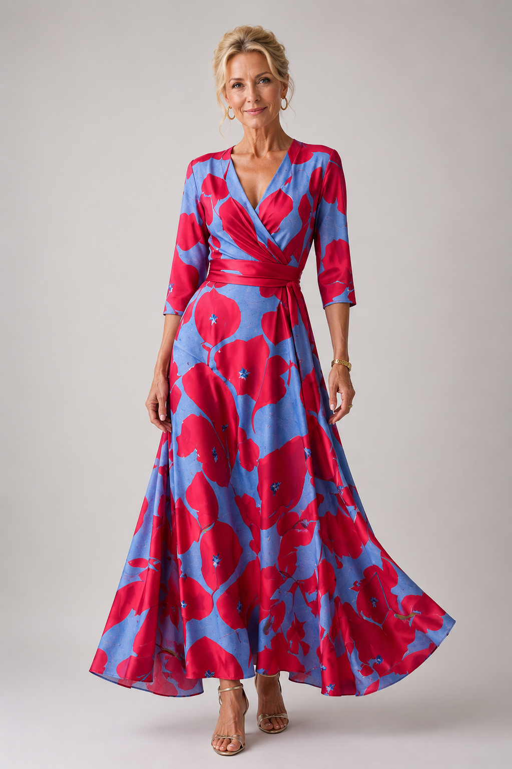 Relaxed V-Neck Three-Quarter Sleeve Dress