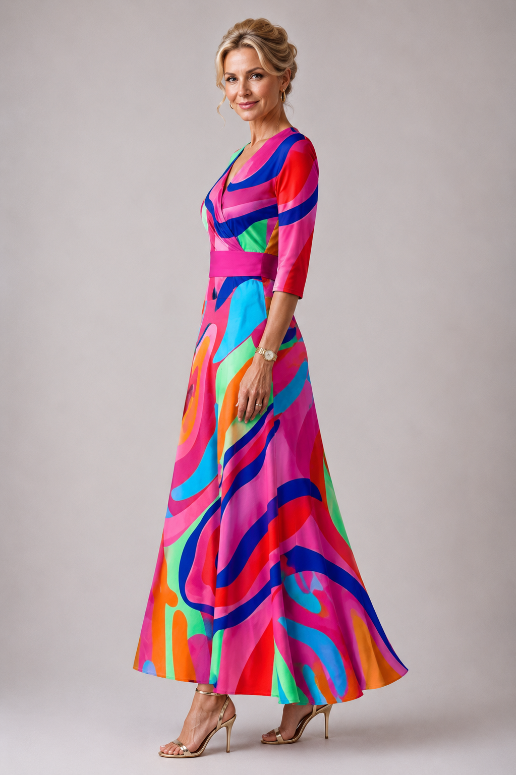 Relaxed V-Neck Three-Quarter Sleeve Dress