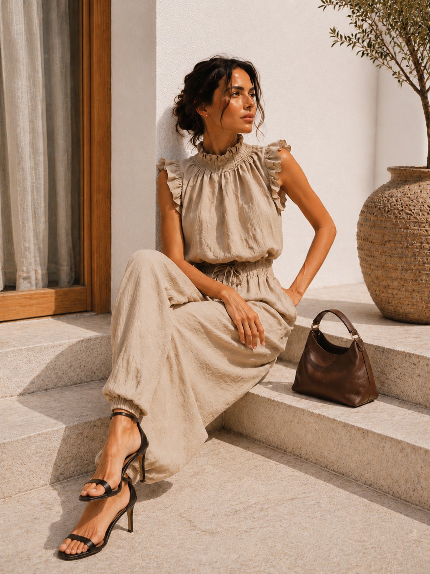 Maya | Jumpsuit, Ruffle-Neck