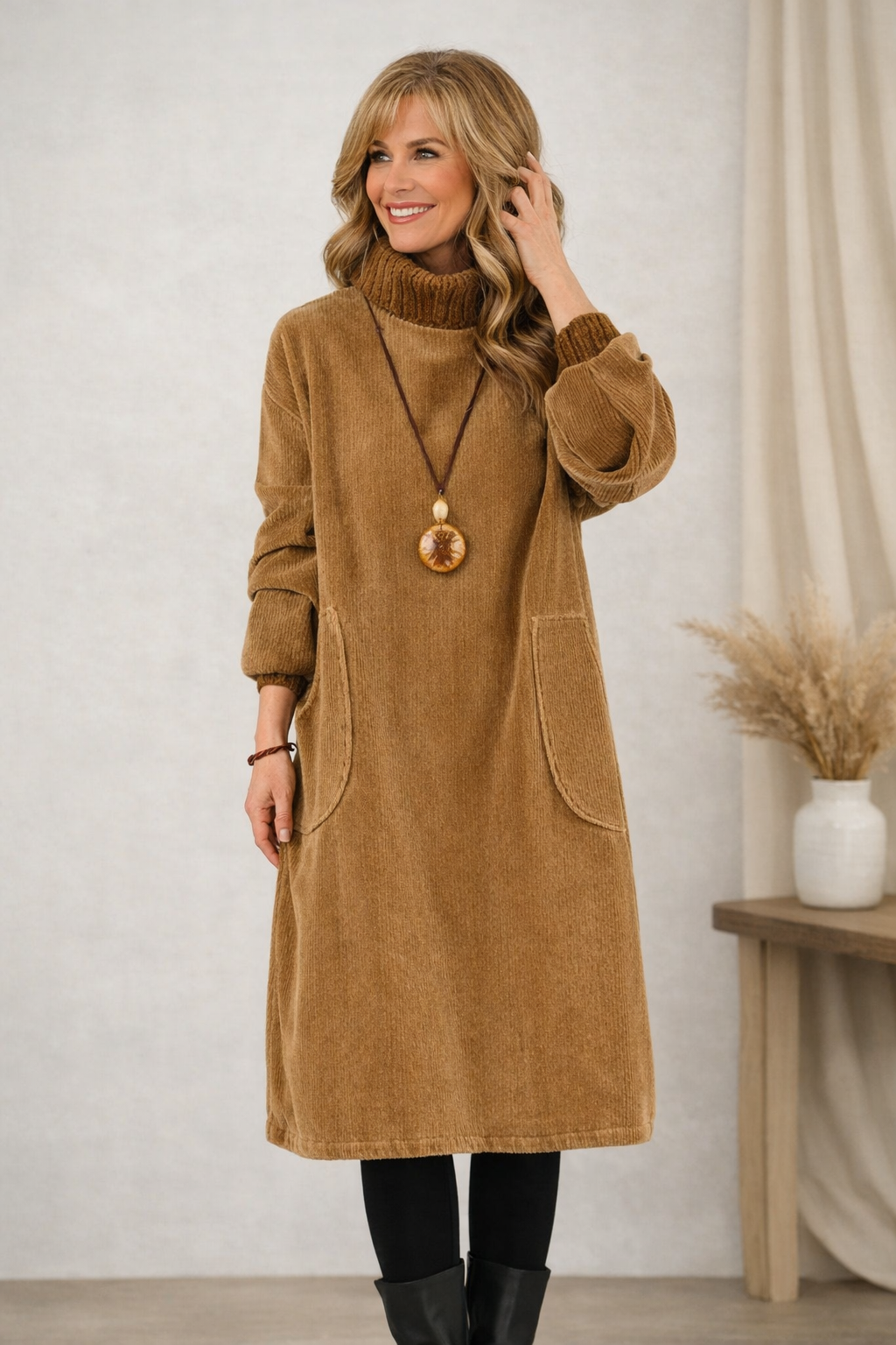 Relaxed Turtleneck Midi Dress