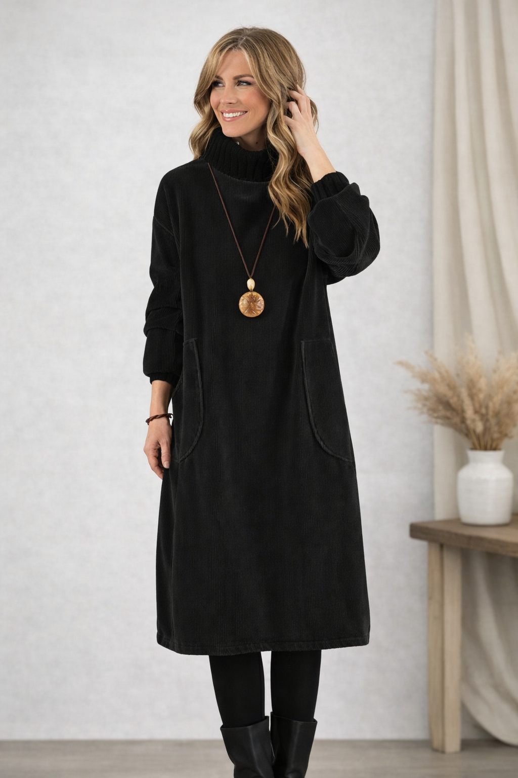 Relaxed Turtleneck Midi Dress