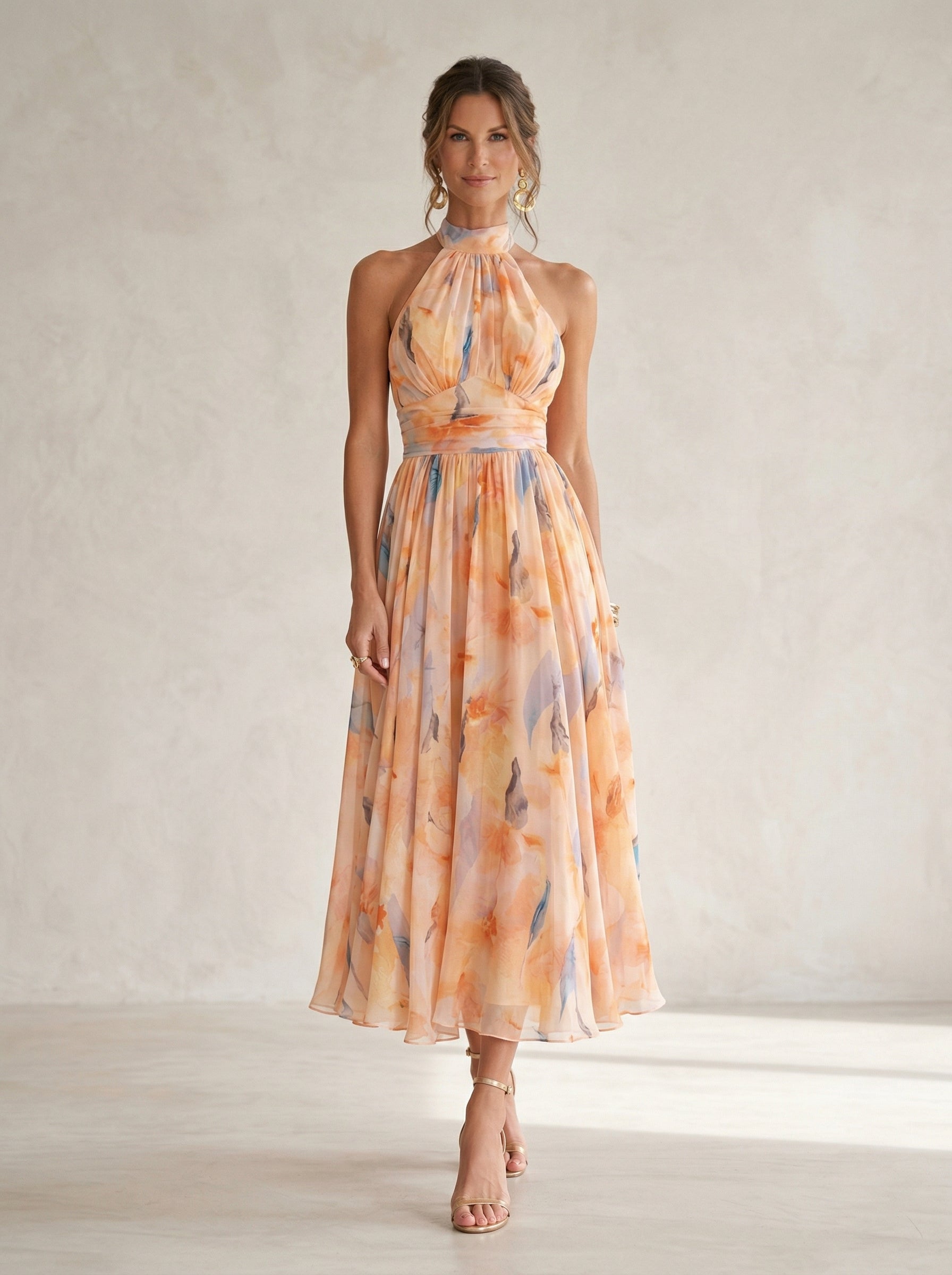 Imani | Halter Neck Maxi Dress, Watercolor Print