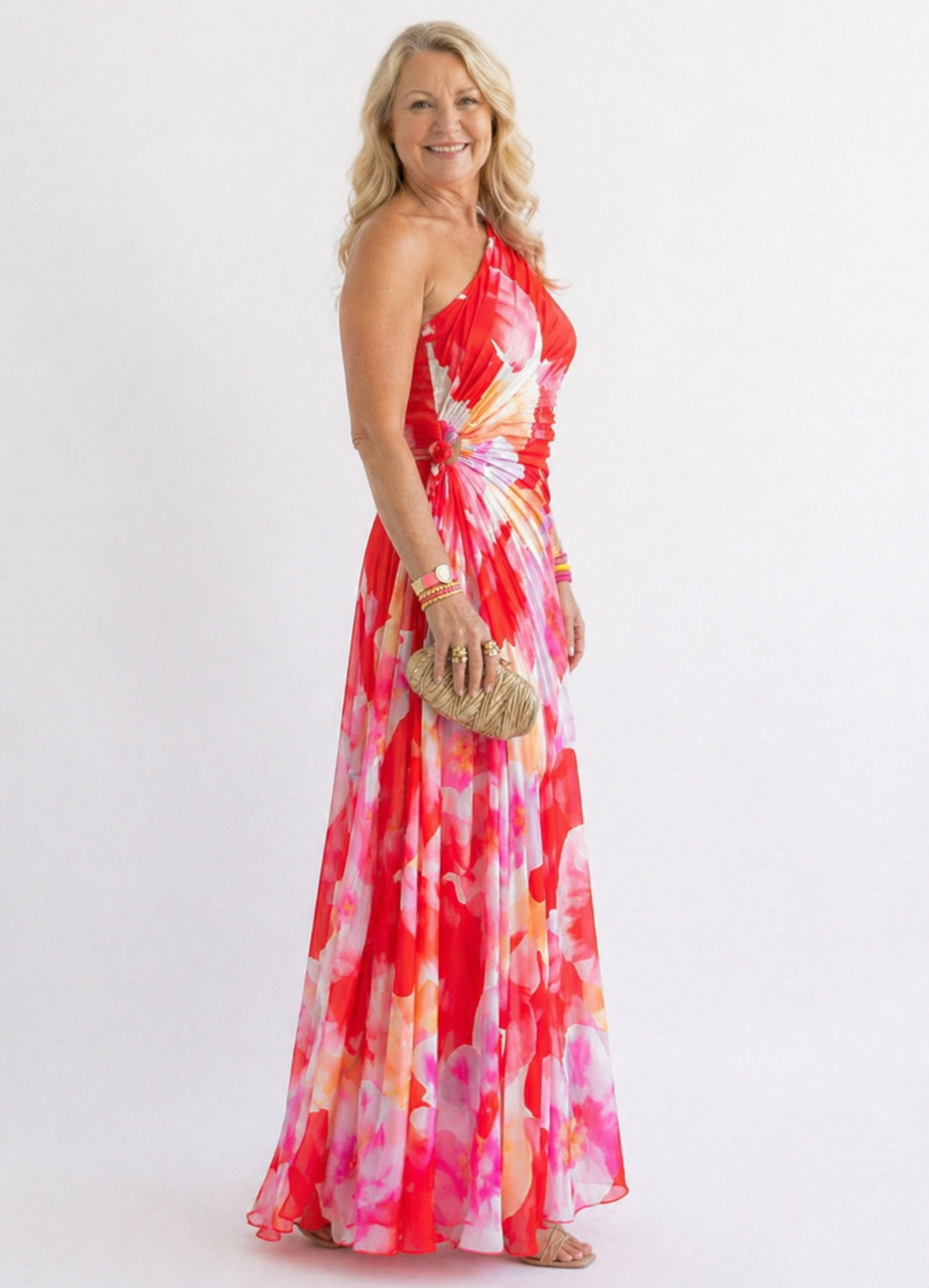Asymmetric Pleated One-Shoulder Dress