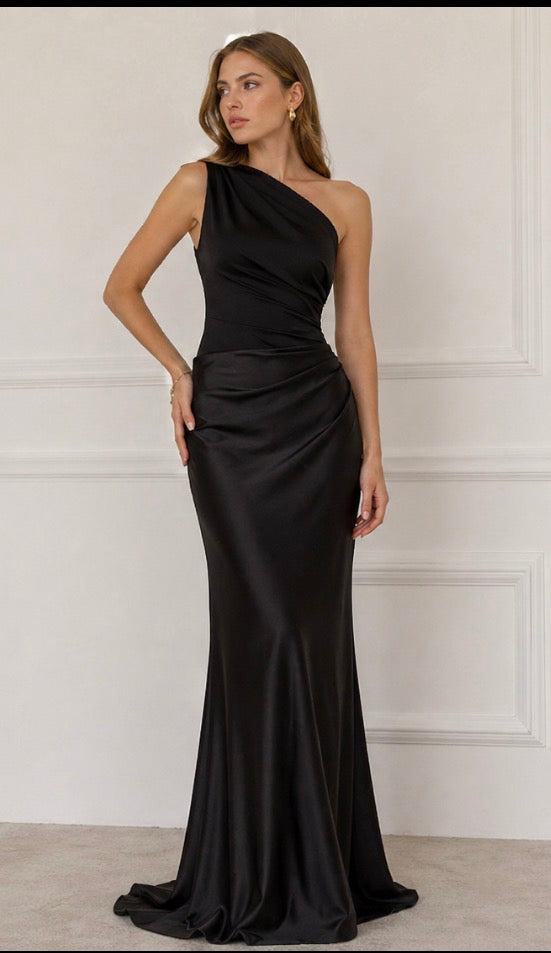 Naomi | Asymmetrical Satin Maxi Dress
