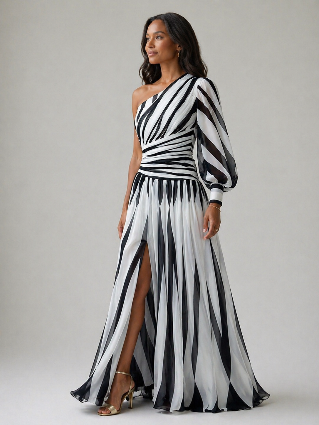 Hazel | One-Shoulder Striped Maxi Dress