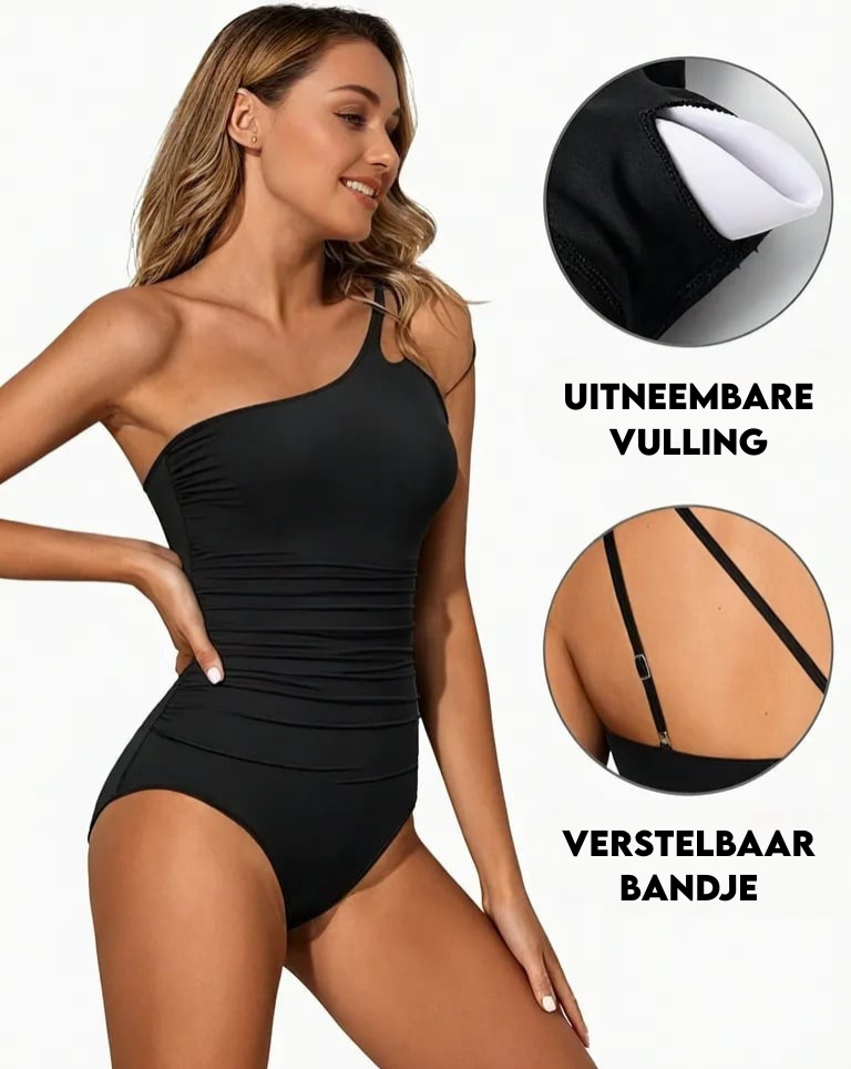 Maya | One-Shoulder Swimsuit with Pleated Waist