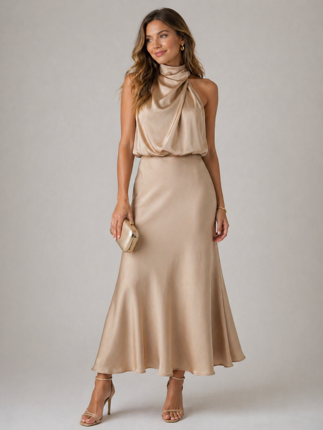 Naomi | High-Neck Draped Maxi Dress