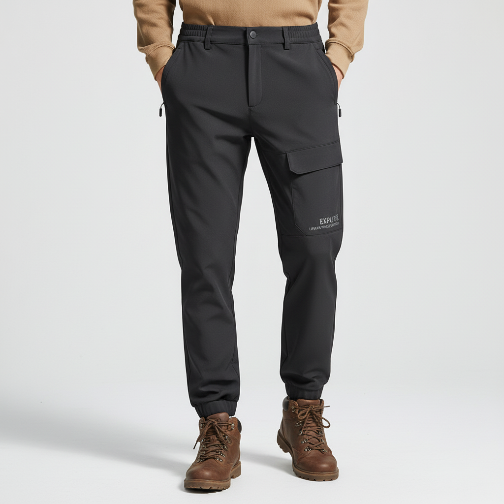 Men’s Fleece-Lined Softshell Cargo Trousers – Waterproof Outdoor Pants for Winter