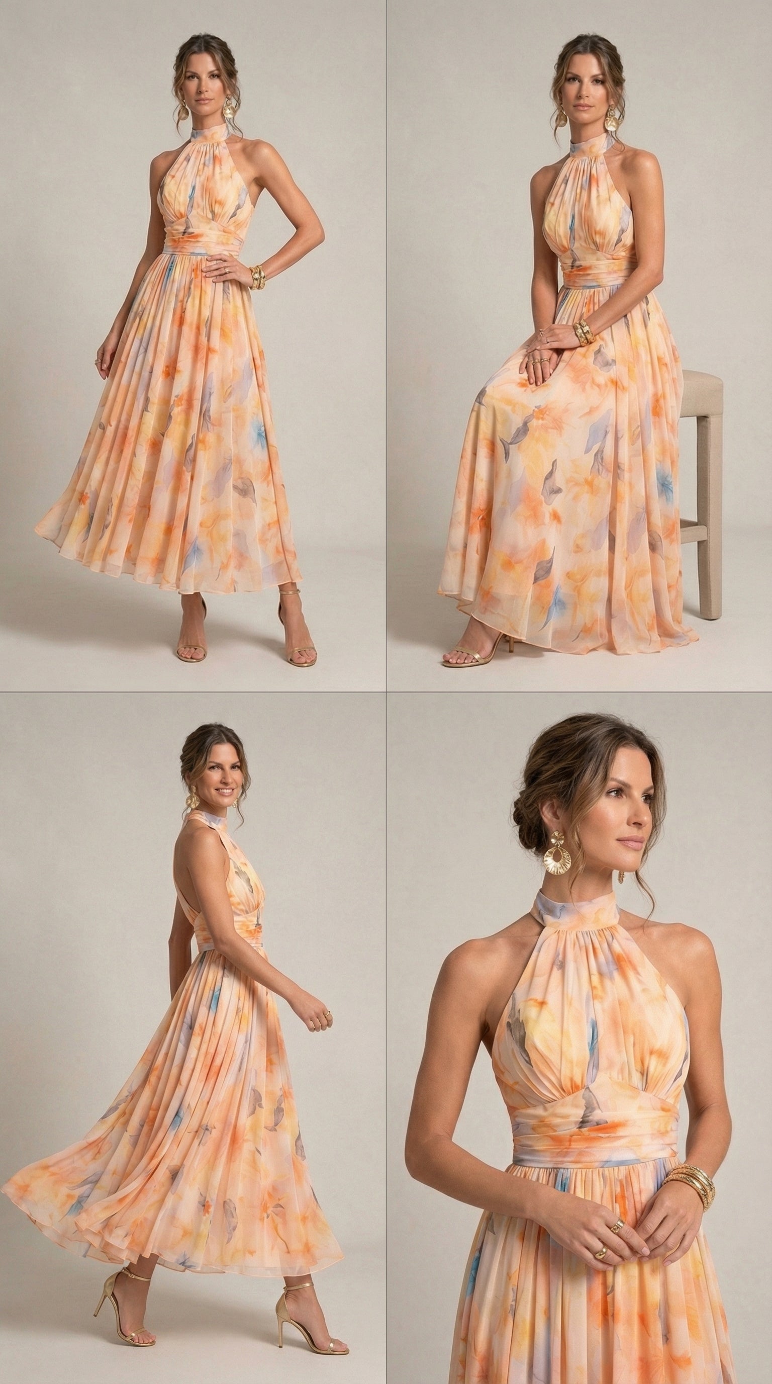 Imani | Halter Neck Maxi Dress, Watercolor Print