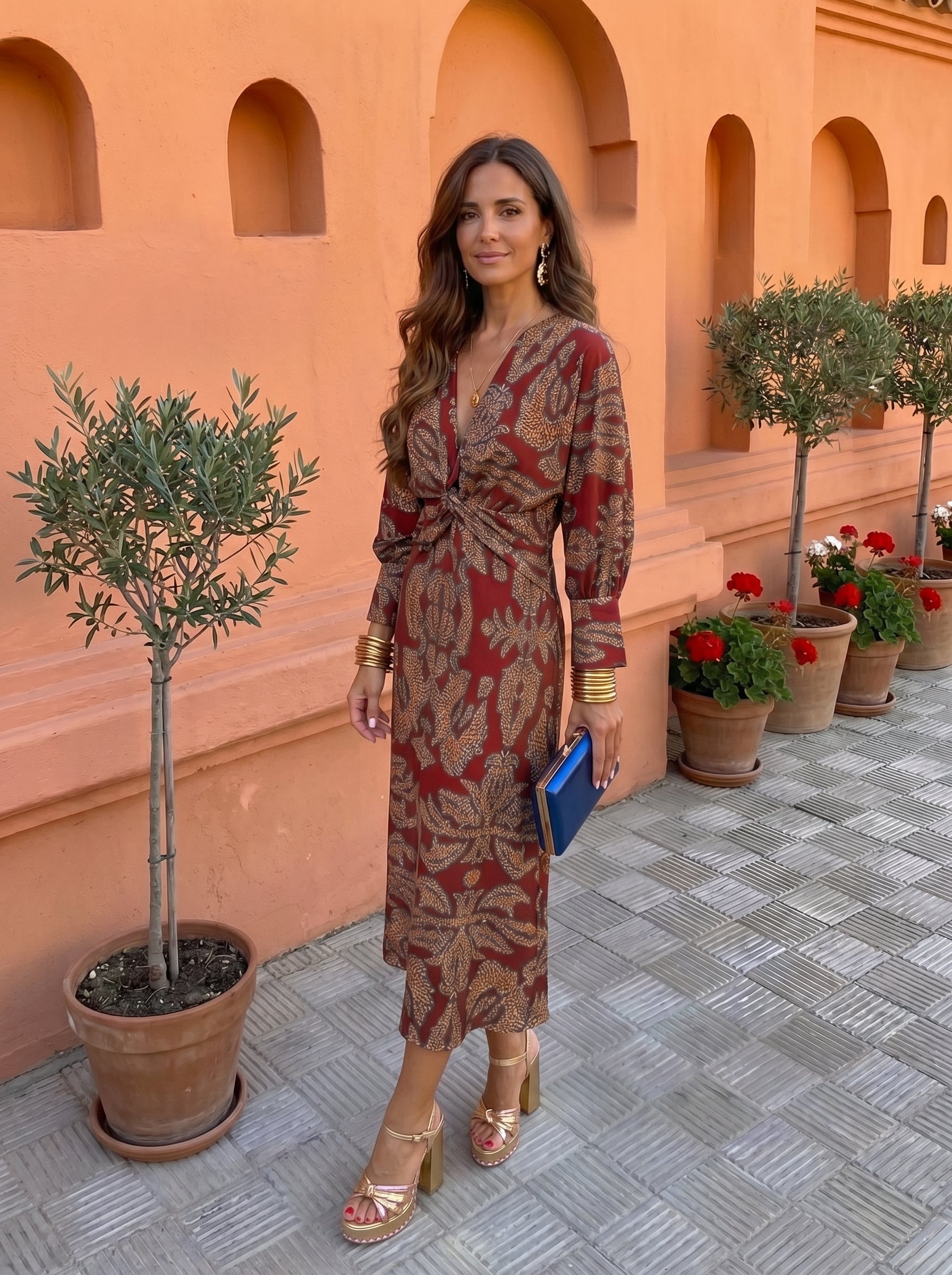 Hannah | Printed V-Neck Midi Dress