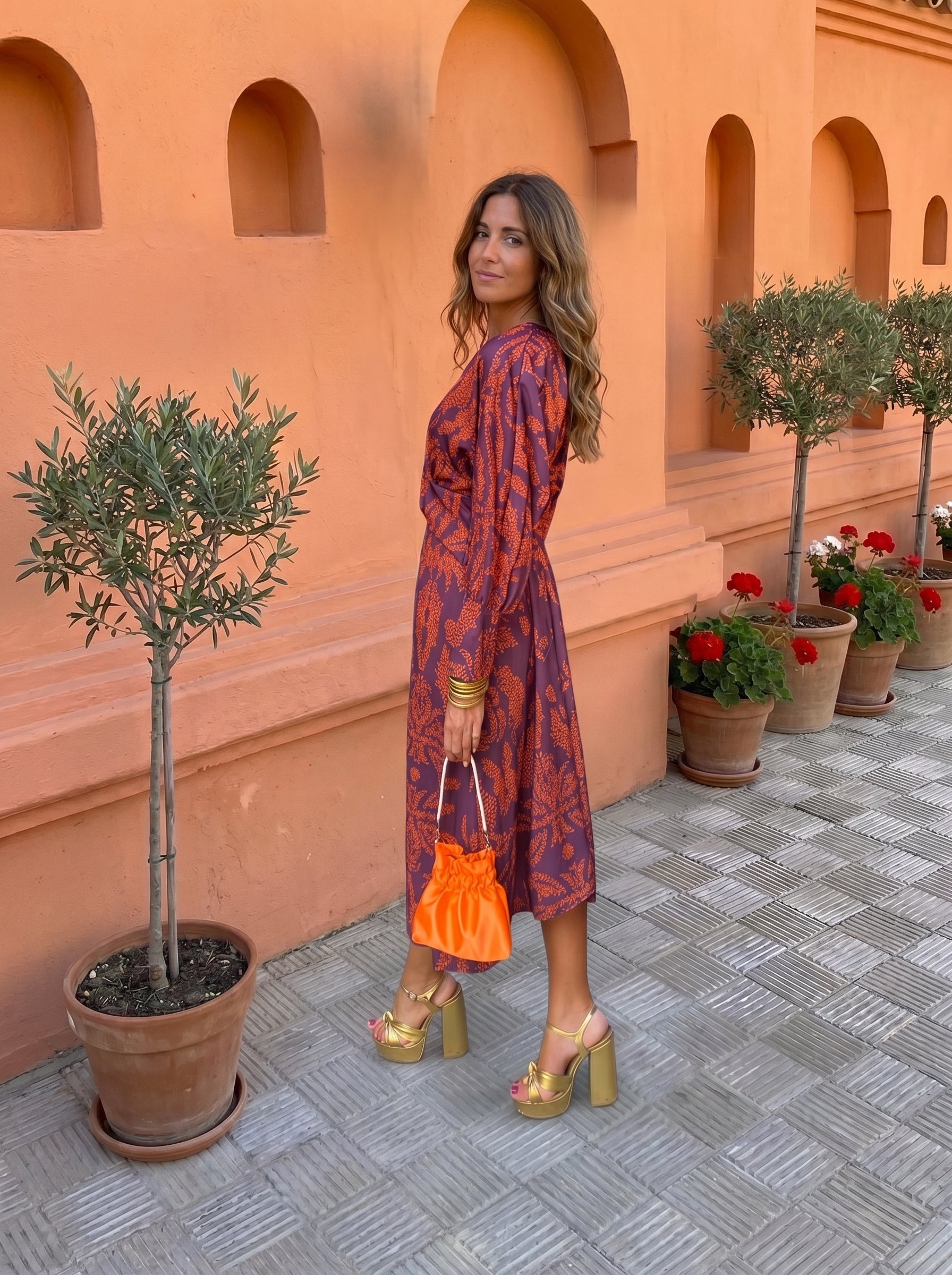 Hannah | Printed V-Neck Midi Dress
