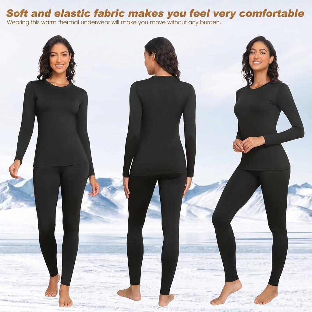Womens Thermal Underwear, Fleece Lined Leggings Long Johns Set for Winter Cold Weather Warmth