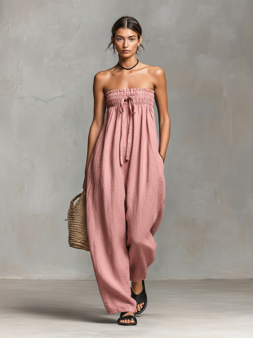 Noelle | Linen-Blend Strapless Jumpsuit