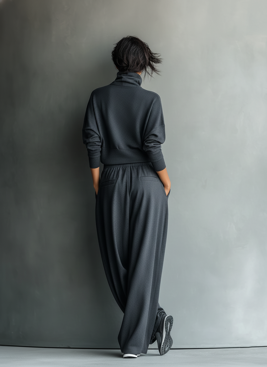 M&H | Carbon Knit Two-Piece Set with Wide-Leg Pants