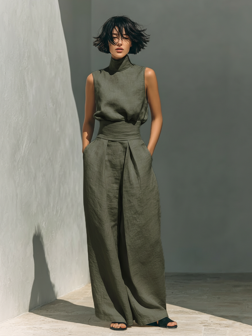 Harper | Cotton-Linen Sleeveless Blouse & Wide-Leg Pants Set