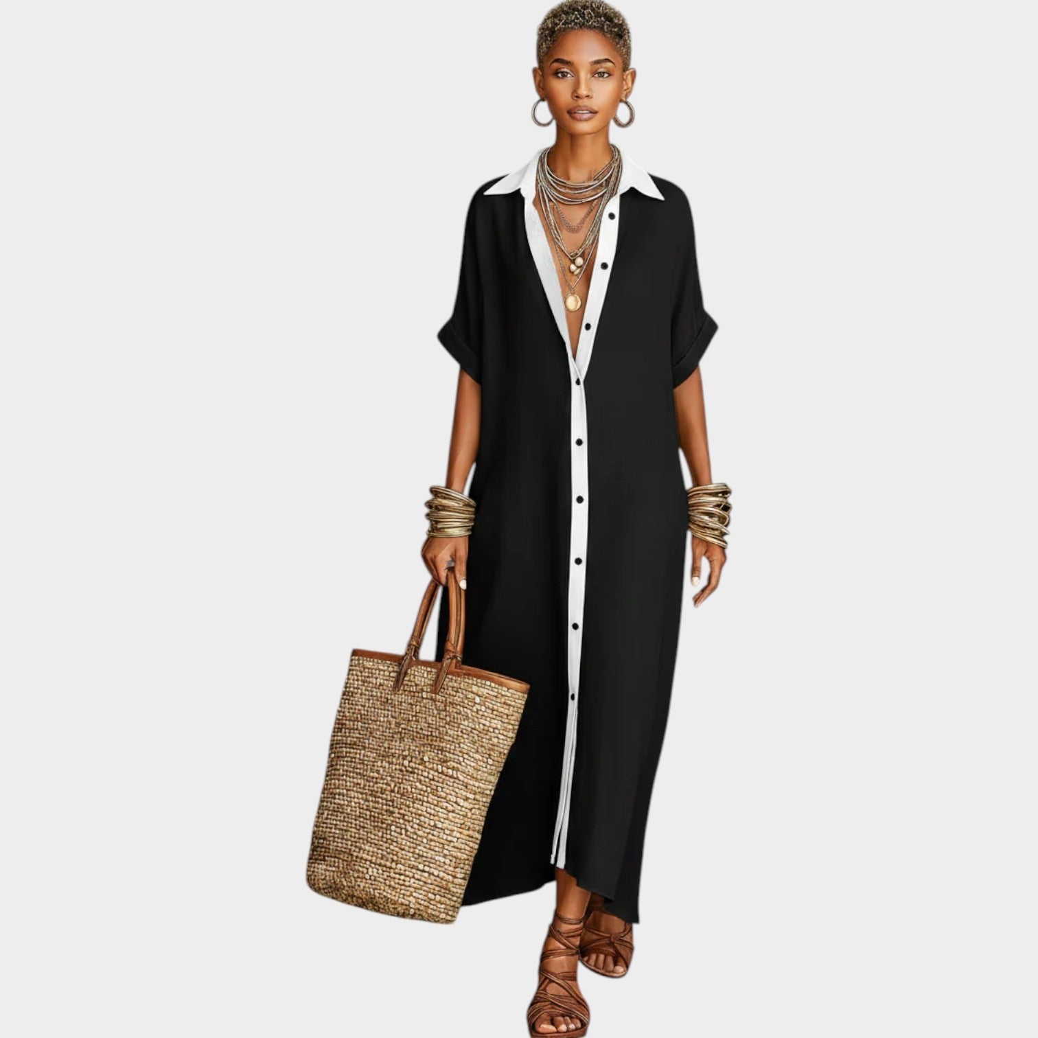 Nora | Button-Front Maxi Shirt Dress