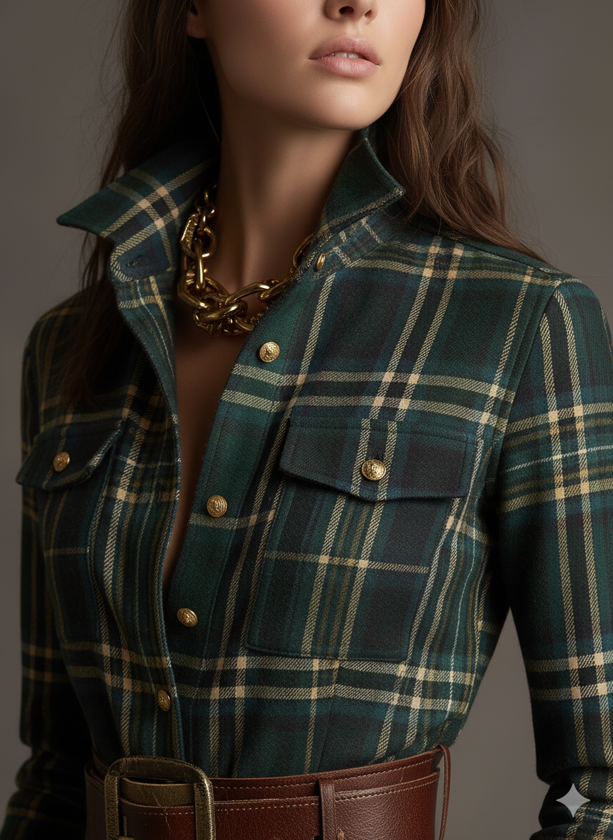 Plaid Button-Front Shirt Dress