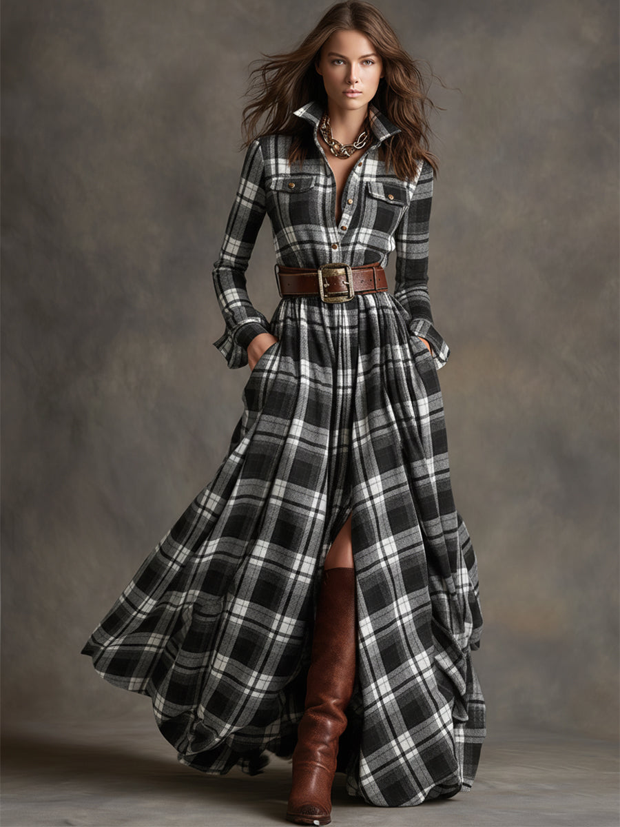 Plaid Button-Front Shirt Dress