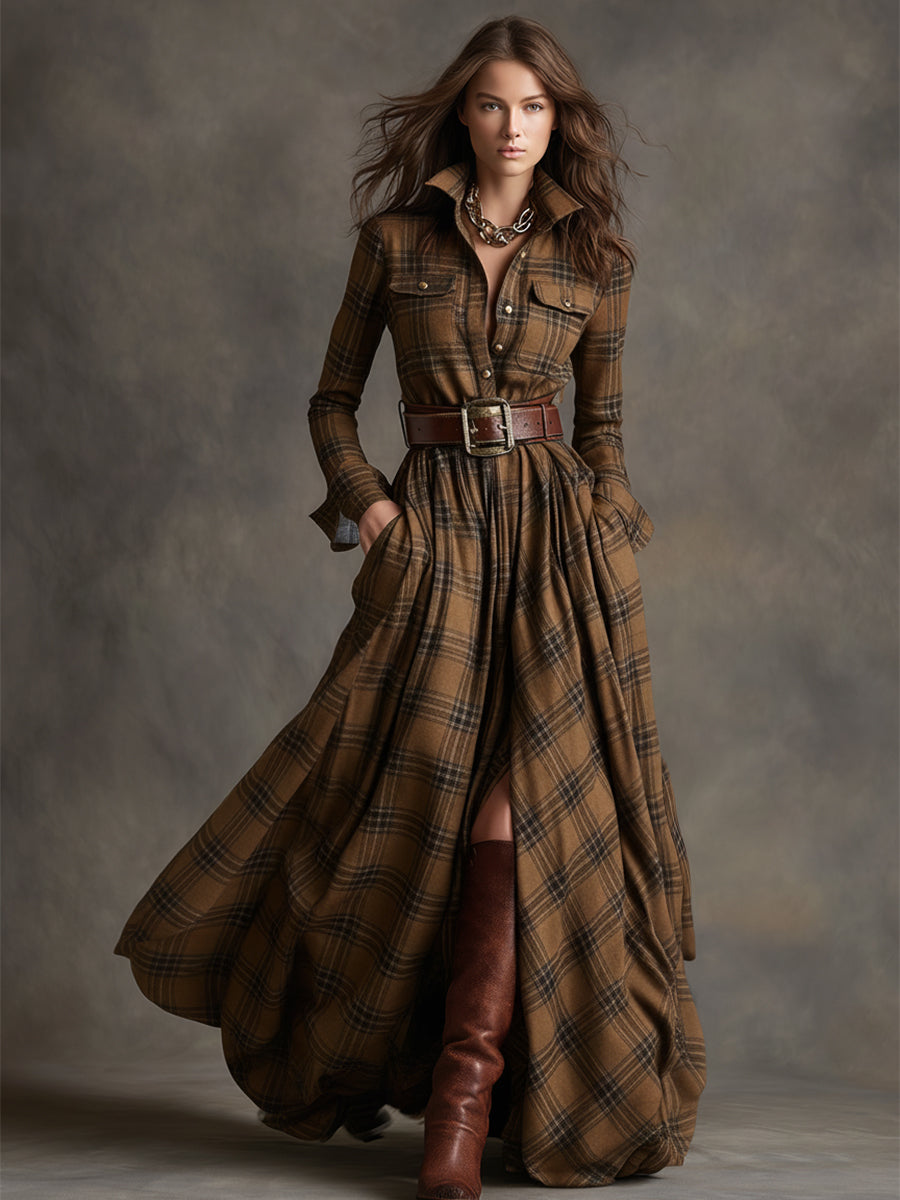 Plaid Button-Front Shirt Dress