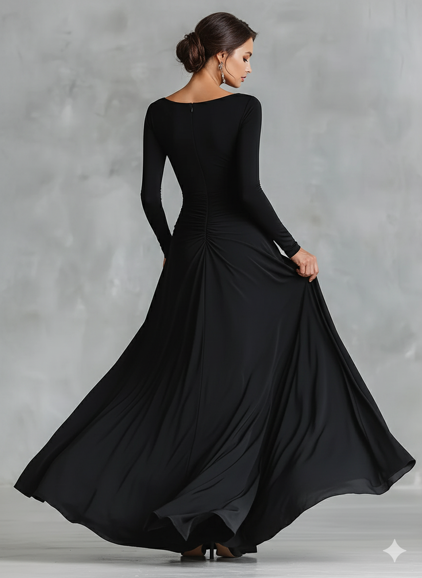 Ruched Boat-Neck Maxi Dress