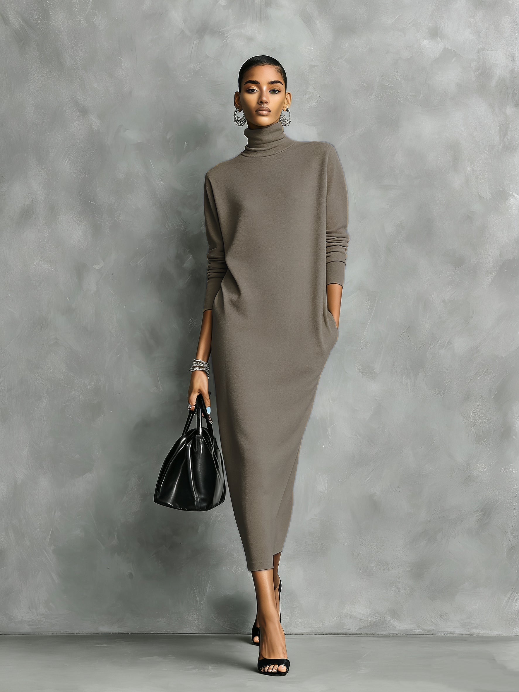 Gabrielle | Knitted Turtleneck Midi Dress