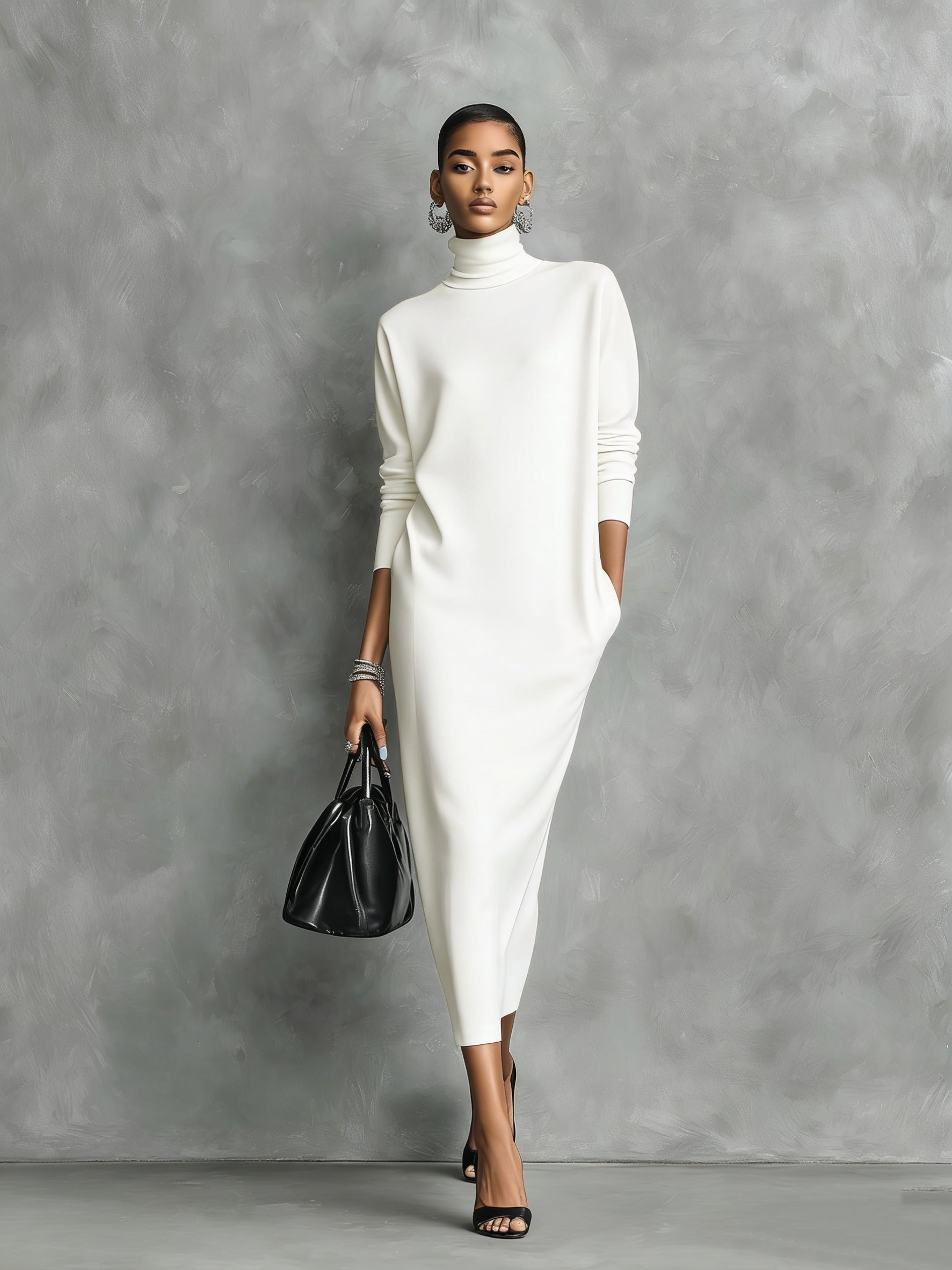 Gabrielle | Knitted Turtleneck Midi Dress