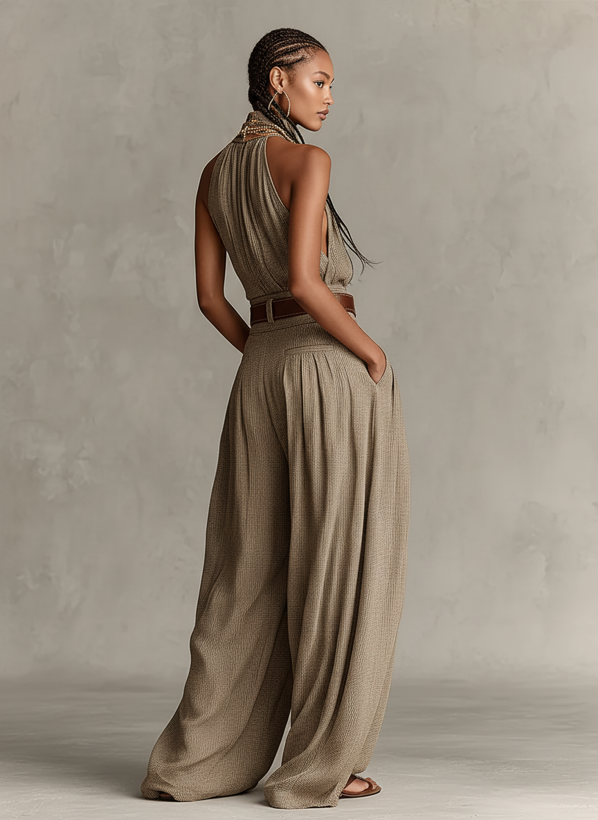 Jasmine | Cotton-Blend Halter-Neck Wide-Leg Jumpsuit