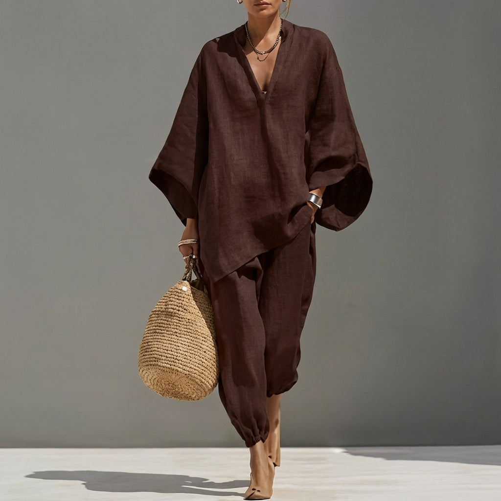 Ava | Two-Piece Set with Batwing Top & Wide Trousers