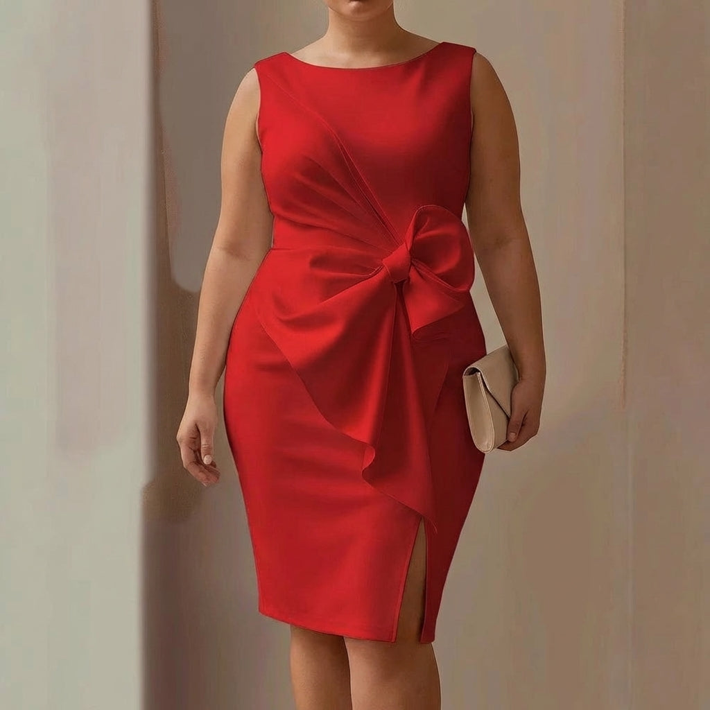 Evelyn | Sleeveless Midi Dress with Sculptural Bow
