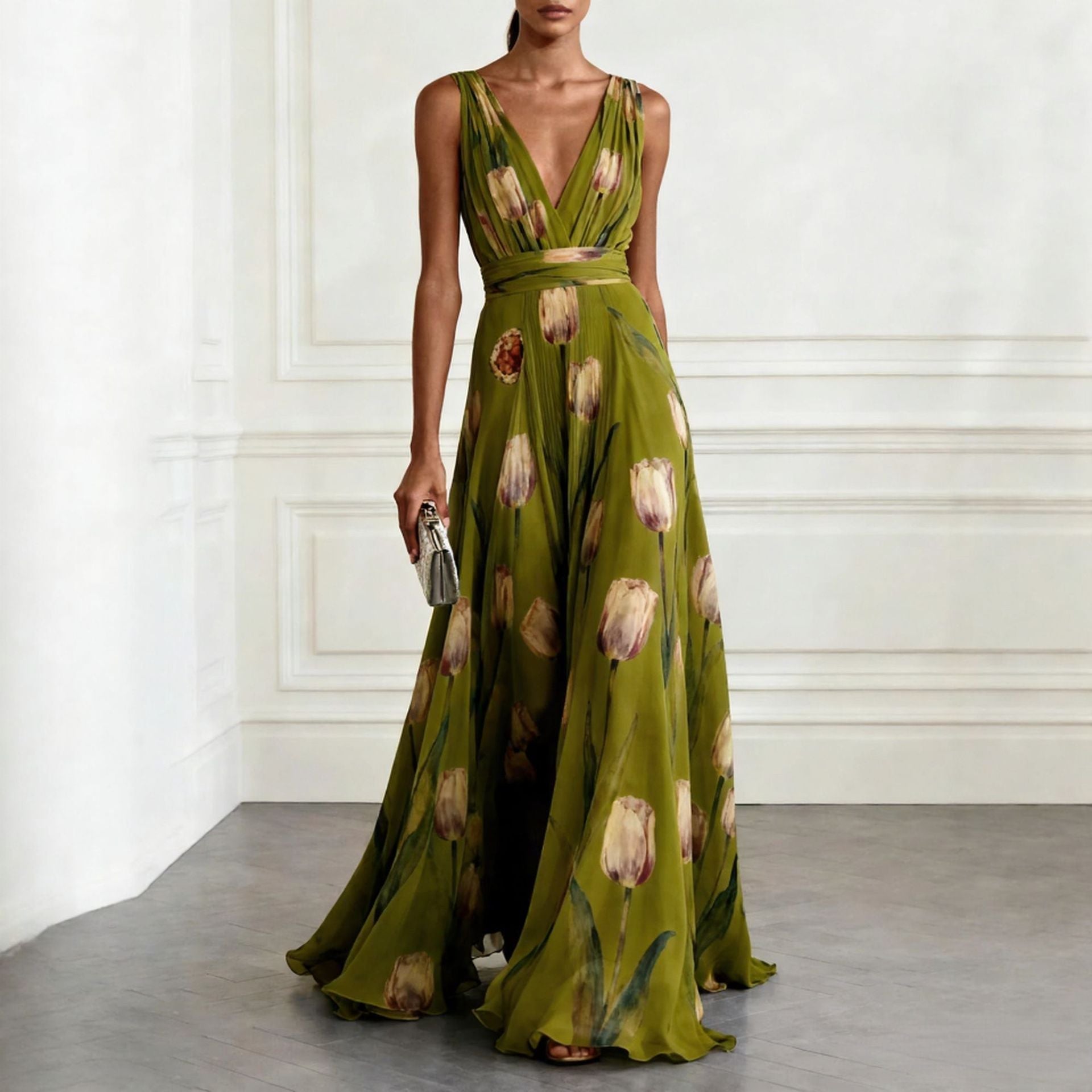 Sleeveless Dress with V-Neck