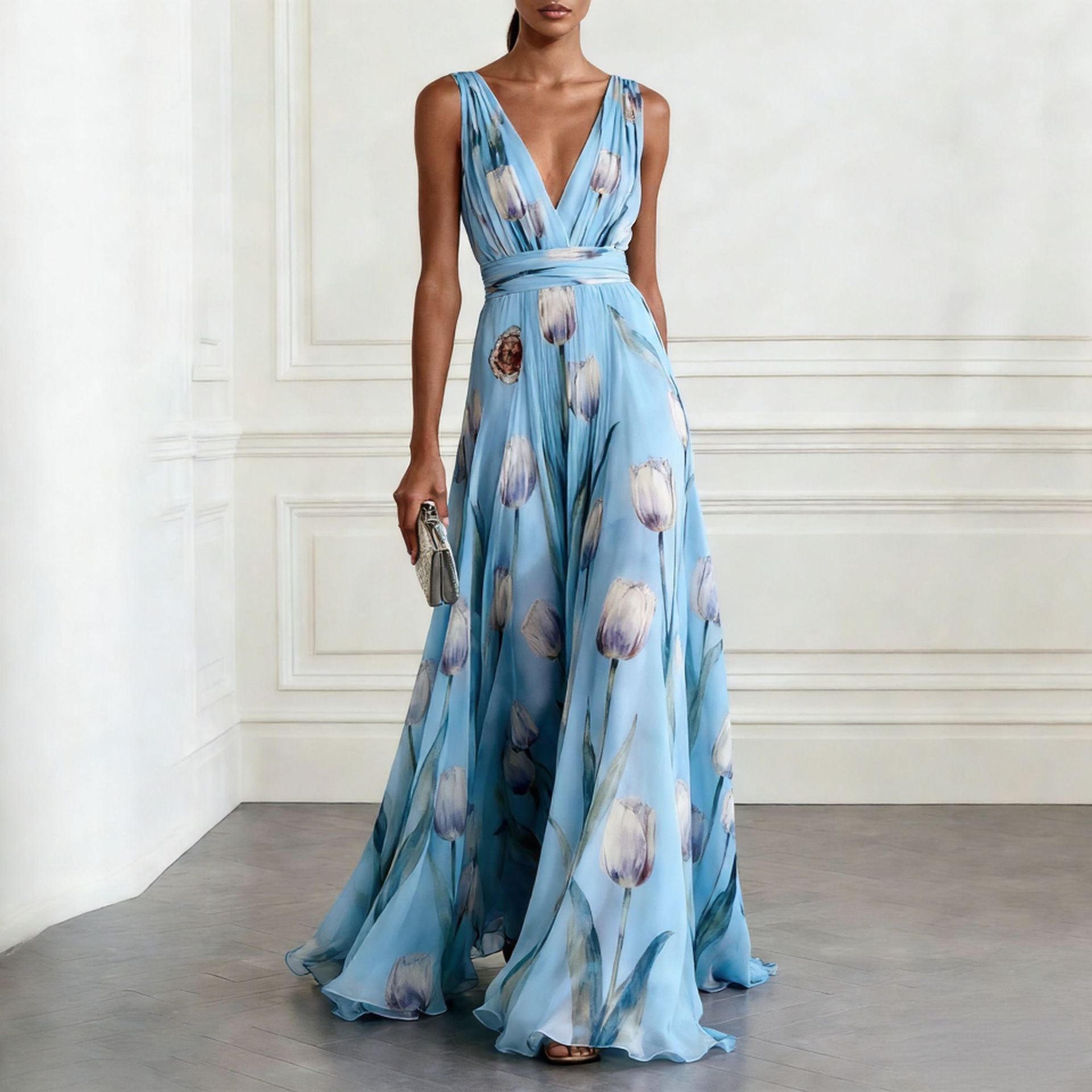 Sleeveless Dress with V-Neck