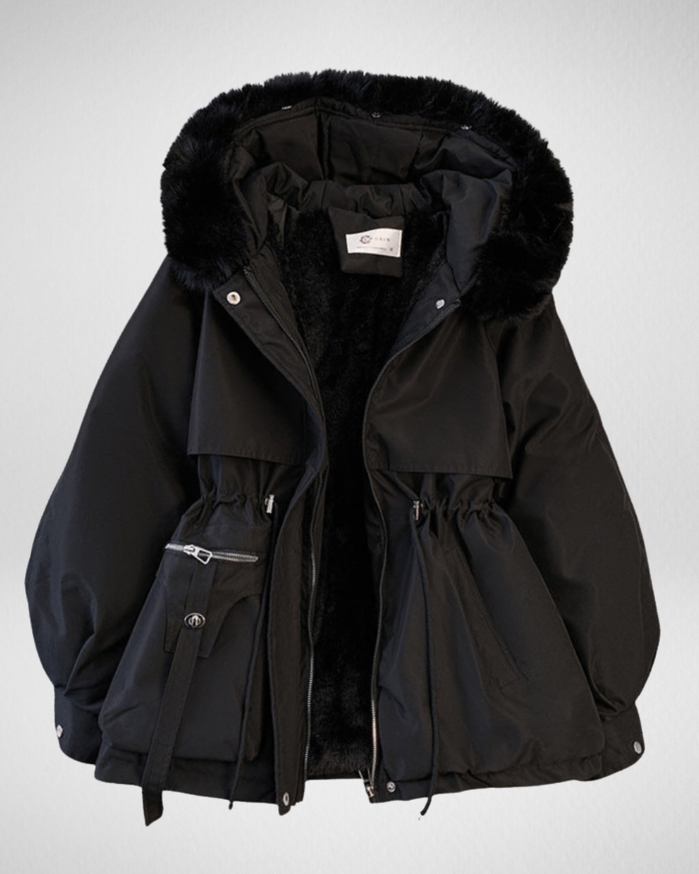 Women's Warm Padded Winter Parka Jacket with Detachable Fur-Trimmed Collar and Adjustable Waist Belt β Elegant Mid-Length Insulated Outerwear for Casual Autumn Winter Wear and Everyday Cold Weather Styling