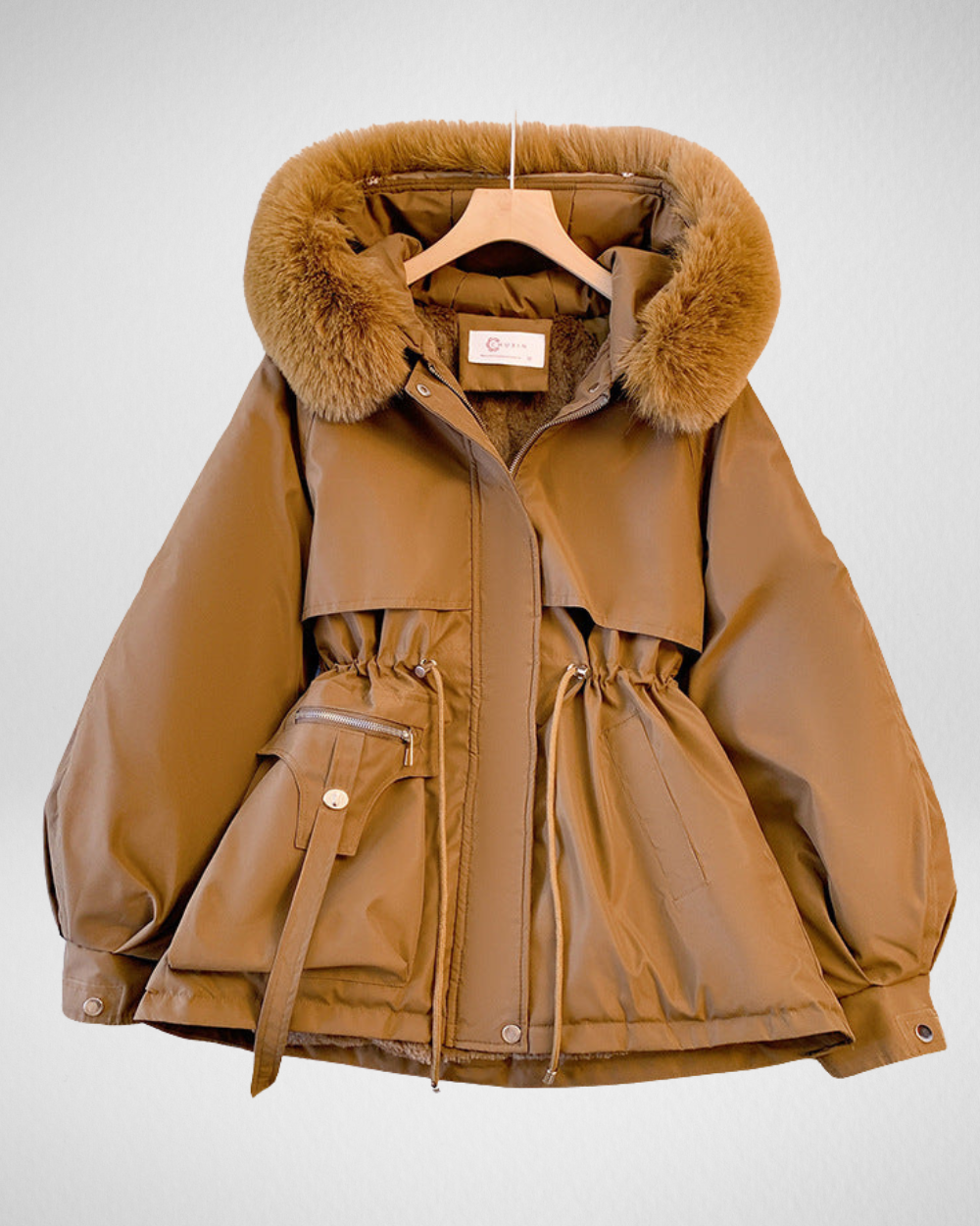Women's Warm Padded Winter Parka Jacket with Detachable Fur-Trimmed Collar and Adjustable Waist Belt β Elegant Mid-Length Insulated Outerwear for Casual Autumn Winter Wear and Everyday Cold Weather Styling