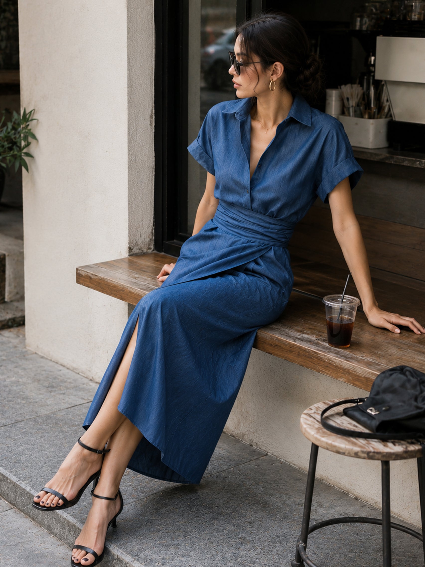 Madison | Chambray Wrap Midi Shirt Dress