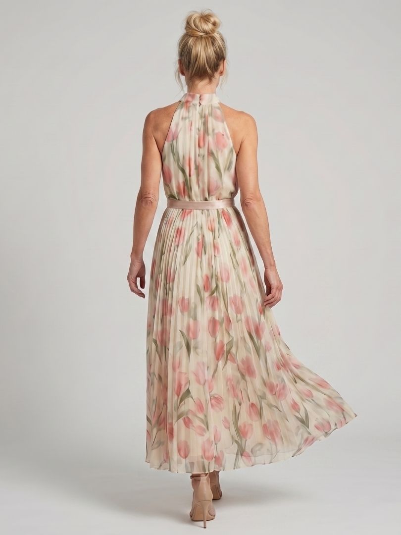 Floral Halter Belted Midi Dress