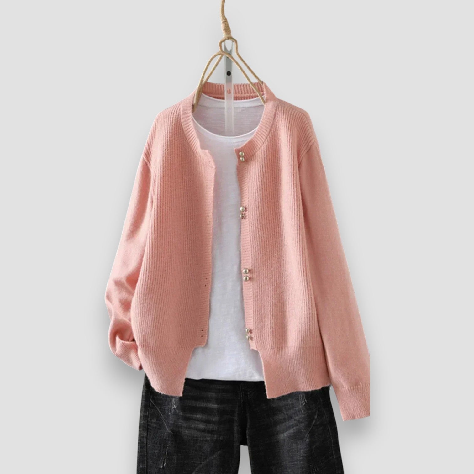Simone | V-Neck Button-Front Cardigan, Ribbed Cuffs