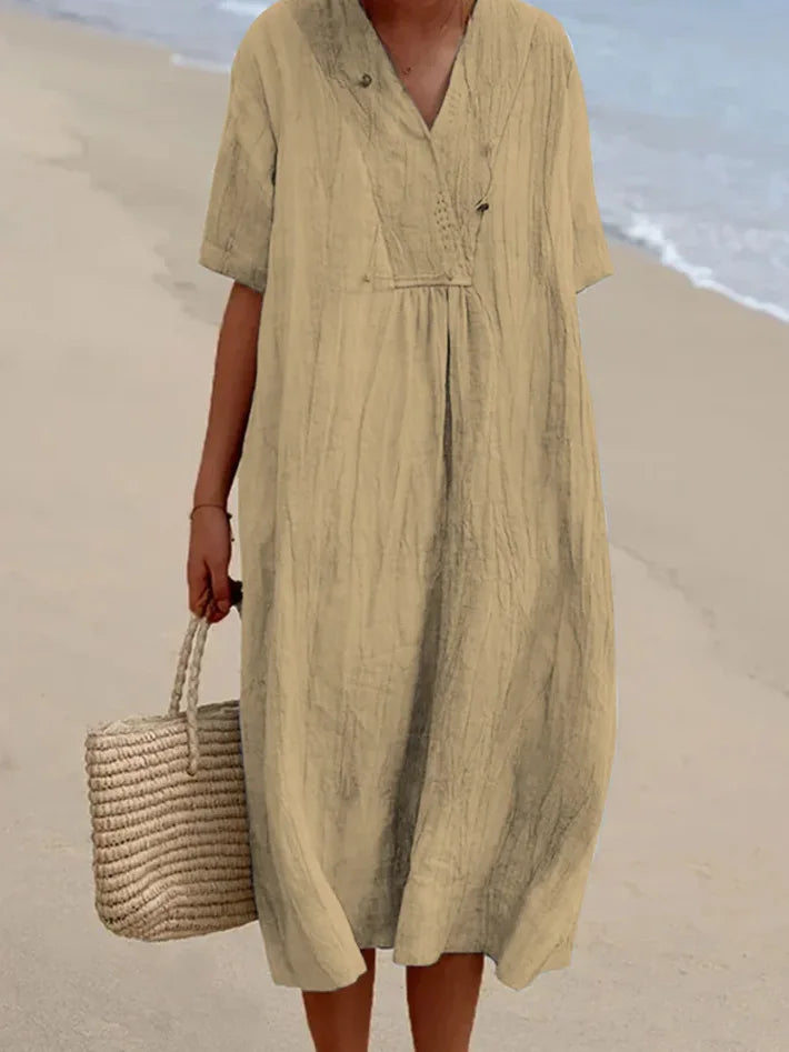 Naomi | V-Neck Linen-Texture Casual Dress