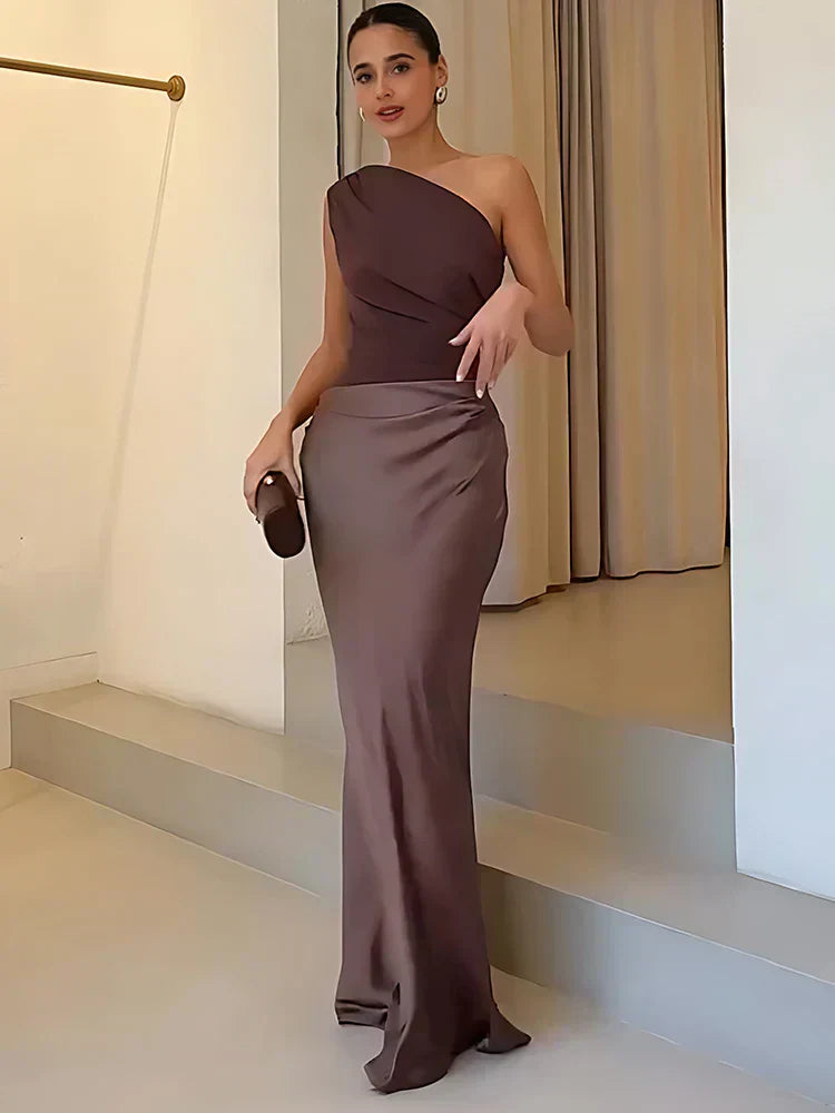 Naomi | Asymmetrical Satin Maxi Dress