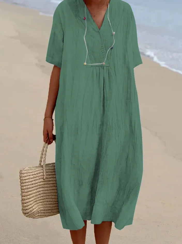 Naomi | V-Neck Linen-Texture Casual Dress