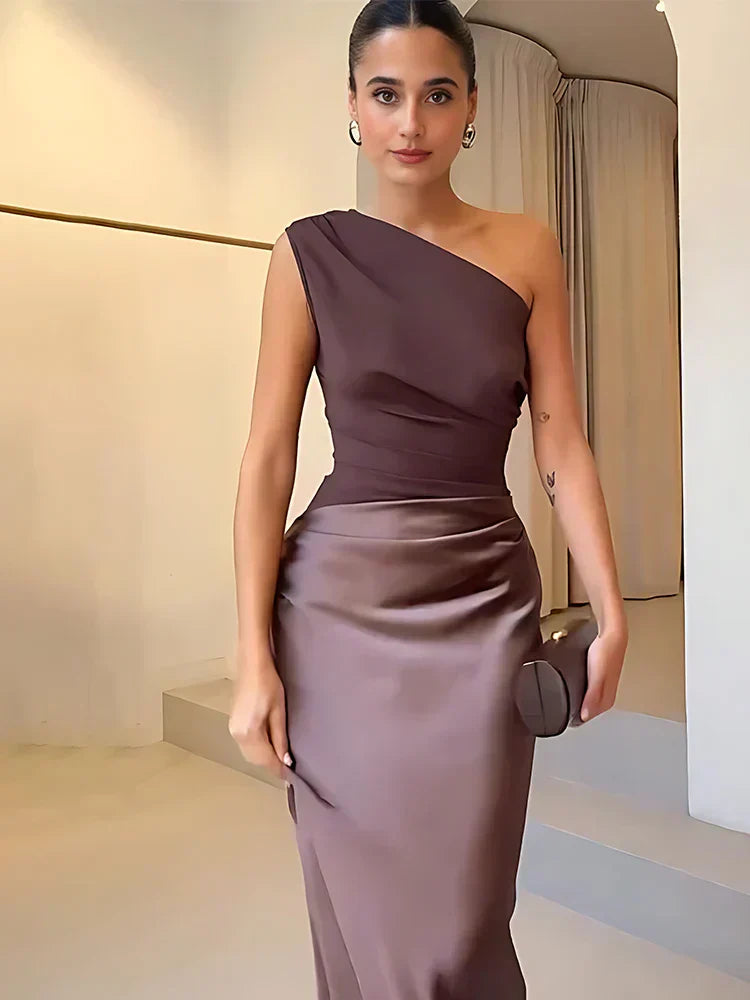 Naomi | Asymmetrical Satin Maxi Dress