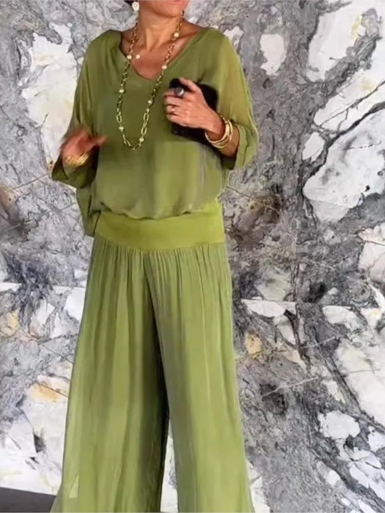 Amara | V-Neck Pants Set