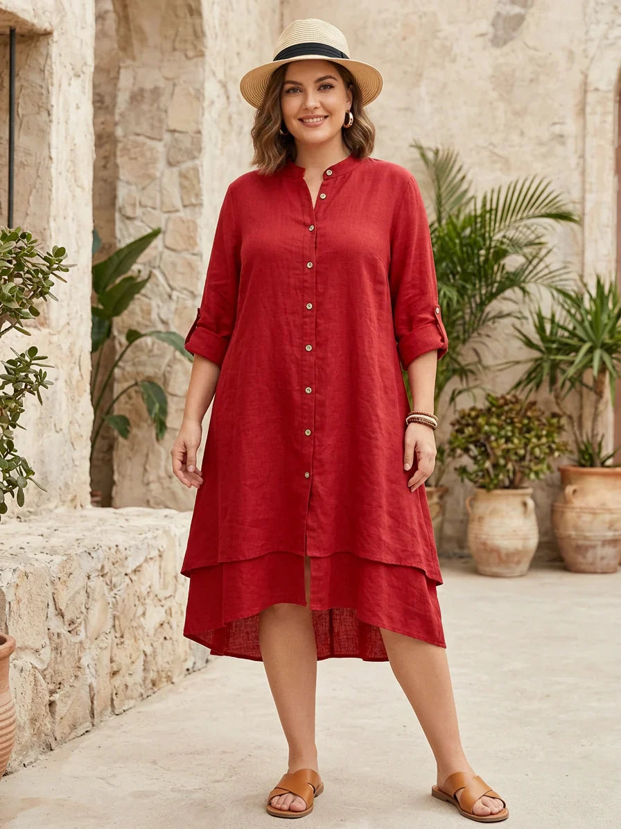 Aisha | Button-Front High-Low Midi Dress β Relaxed A-Line