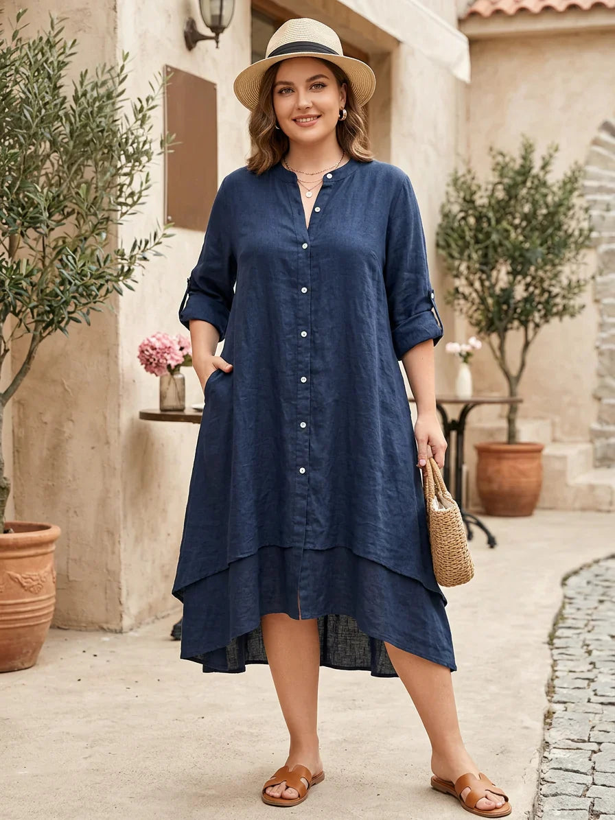 Aisha | Button-Front High-Low Midi Dress β Relaxed A-Line