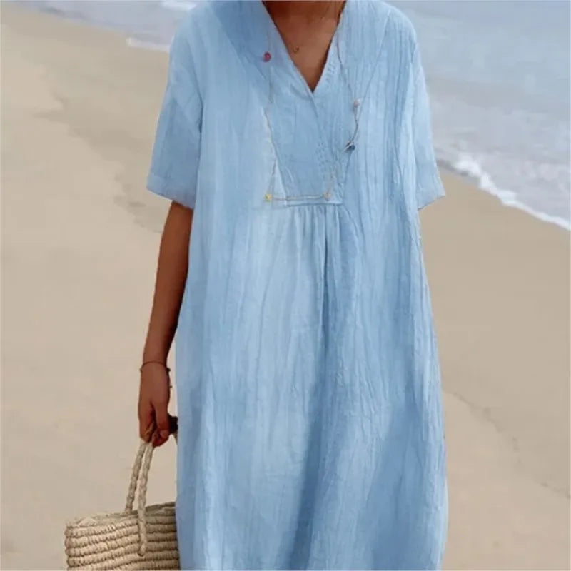 Naomi | V-Neck Linen-Texture Casual Dress